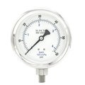 Pic Gauges Gauge, 4", 0/60psi, 1/4"LM, SS PRO-301D-404D-01